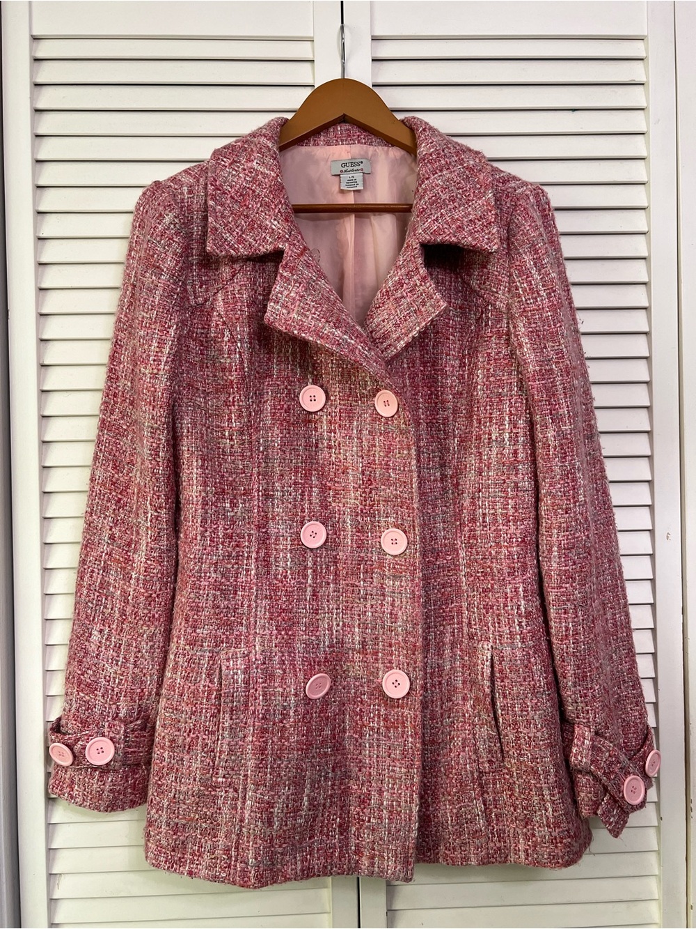 Vintage GUESS Pink Tweed Bouclé Mid Coat